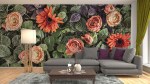 Fotobehang met rode chrysanten en pioenrozen